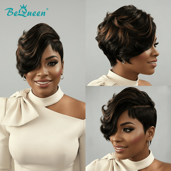 BeQueen Wig PIXIE WIGS Bequeen Mixed Brown Side Part Glueless Frontal lace Wig