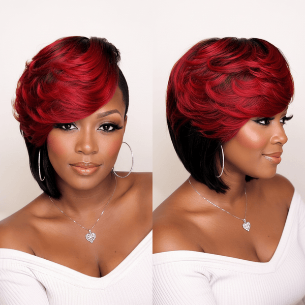 BeQueen Wig TOPPER & MOHAWK Bequeen Mixed Red Color Machine Made Side Part Topper
