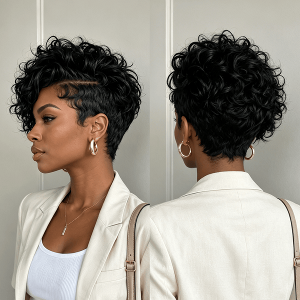 BeQueen Wig PIXIE WIGS Bequeen Natural Black 13X4 Lace Side Part Neat Wave Pixie Short Cut Full Cap Wig