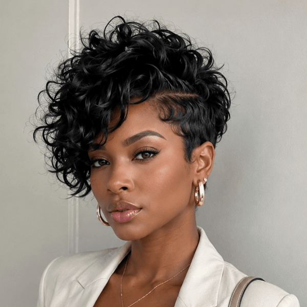 BeQueen Wig PIXIE WIGS Bequeen Natural Black 13X4 Lace Side Part Neat Wave Pixie Short Cut Full Cap Wig