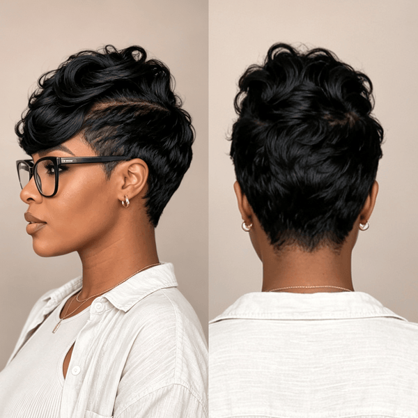 BeQueen Wig PIXIE WIGS Bequeen Natural Black 13X4 Lace Side Part Pixie Short Cut Full Cap Wig