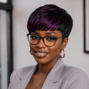 BeQueen Wig PIXIE WIGS Bequeen Natural Black Highlight Purple Short Cut Pixie Bang Wig