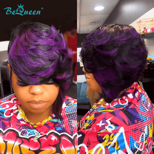 BeQueen Wig PIXIE WIGS Bequeen Natural Black & Purple Pixie Side Part Long Wig