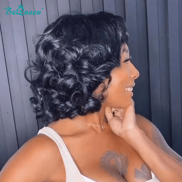 BeQueen Wig Bequeen Natural Black Smooth Curly Bob Wig