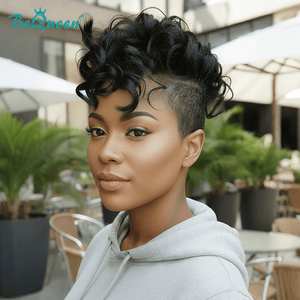 BeQueen Wig TOPPER & MOHAWK Bequeen Nicely 1B Curly Style Short Cut Topper