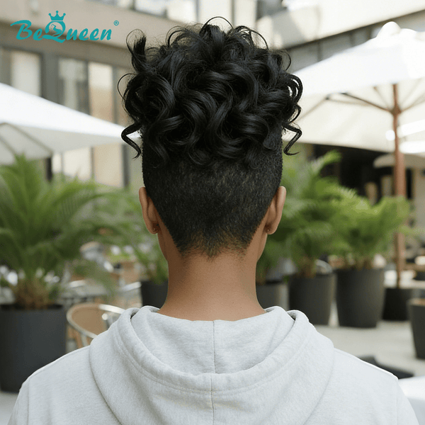 BeQueen Wig TOPPER & MOHAWK Bequeen Nicely 1B Curly Style Short Cut Topper