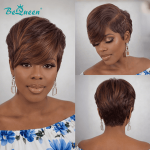 BeQueen Wig PIXIE WIGS Bequeen One Side Part Brown Pixie Lace Wig