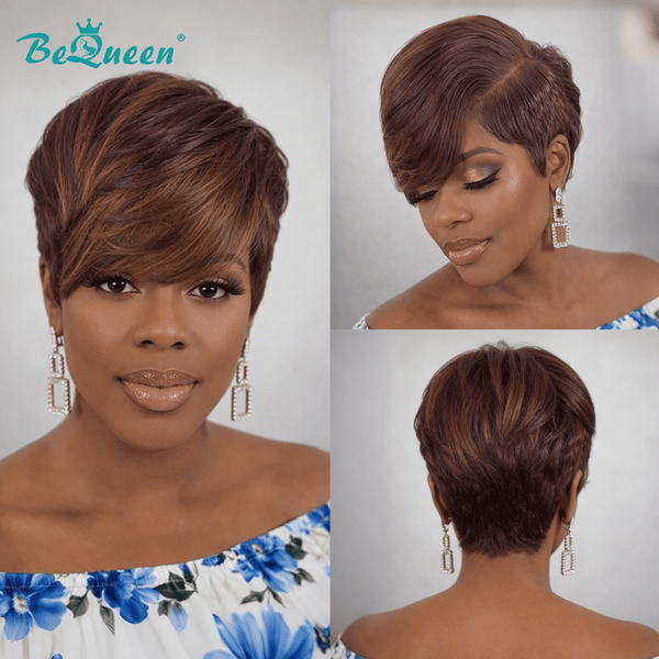 BeQueen Wig PIXIE WIGS Bequeen One Side Part Brown Pixie Lace Wig