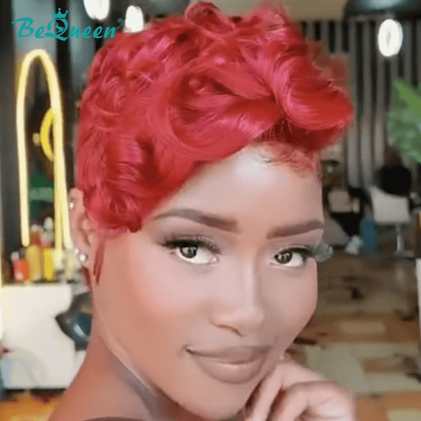BeQueen Wig PIXIE WIGS Bequeen One Side Part Red Pixie Lace Wig