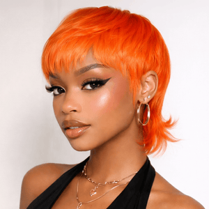 BeQueen Wig PIXIE WIGS BeQueen Orange Natural Style Short Mullet Wig With Bang