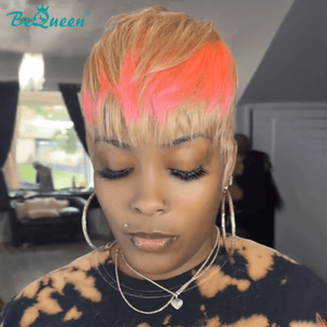 BeQueen Wig PIXIE WIGS Bequeen Peach Glow Pixie Machine Made Wig