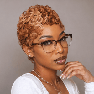 BeQueen Wig PIXIE WIGS Bequeen Pixie Cut Finger Wave Champagne Mixed Color Human Hair