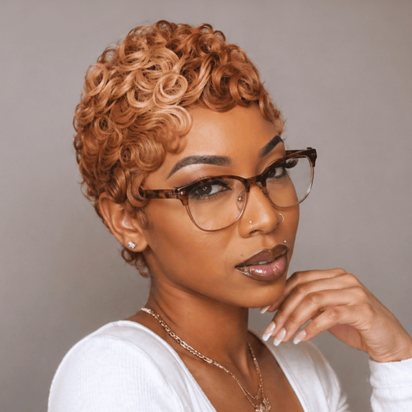 BeQueen Wig PIXIE WIGS Bequeen Pixie Cut Finger Wave Champagne Mixed Color Human Hair