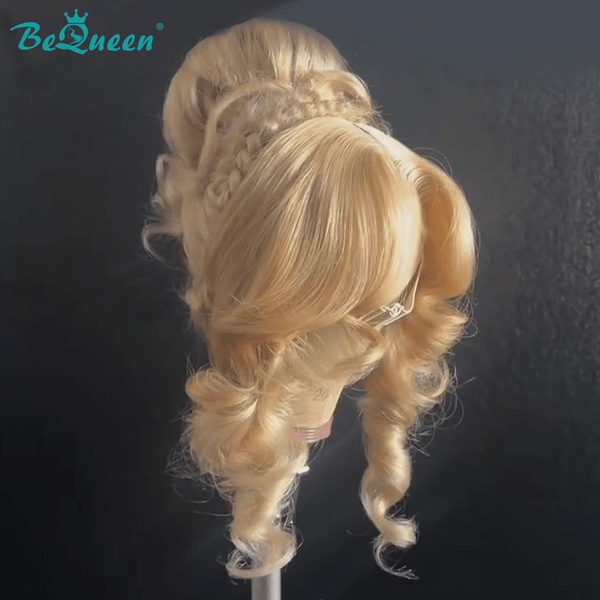 BeQueen Wig WEDDING WIG BeQueen Platinum Blonde Cascading Curls Lace Front Braid-Up Wig