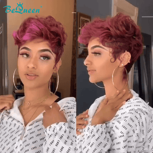 BeQueen Wig PIXIE WIGS Bequeen Plum Purple Highlight Bright Fuchsia Pink Wave Pixie Wig