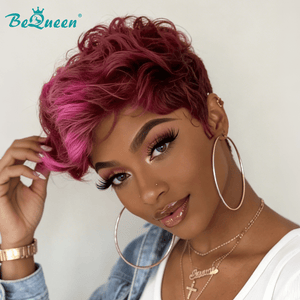 BeQueen Wig PIXIE WIGS Bequeen Plum Purple Highlight Bright Fuchsia Pink Wave Pixie Wig