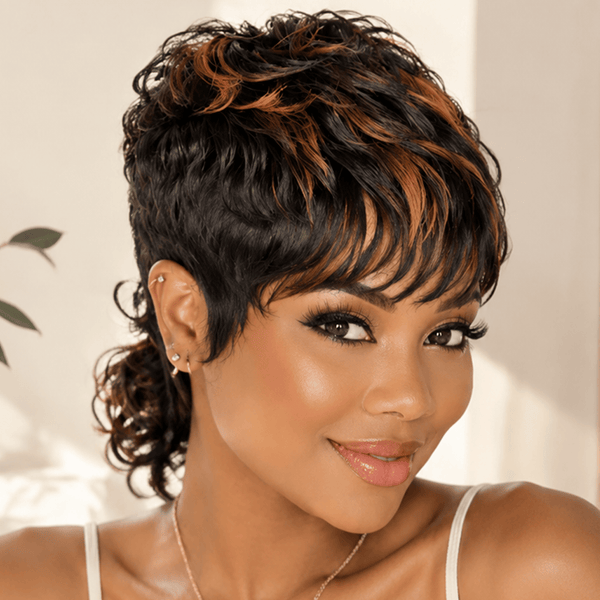 BeQueen Wig PIXIE WIGS As pic Bequeen Pretty Two Colors Machine Made Mullet Wig