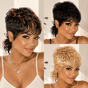 BeQueen Wig PIXIE WIGS Bequeen Pretty Two Colors Machine Made Mullet Wig