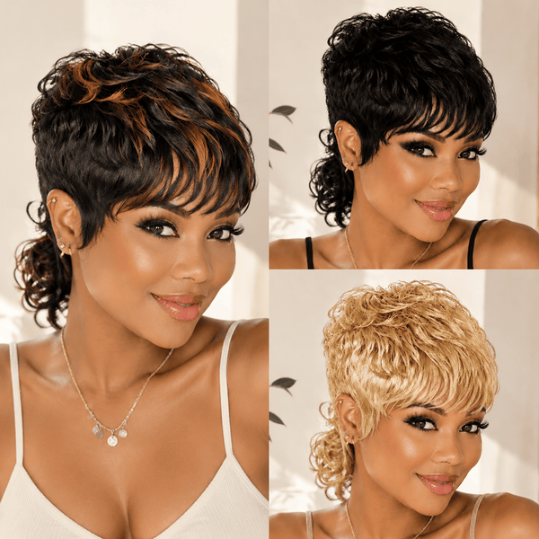 BeQueen Wig PIXIE WIGS Bequeen Pretty Two Colors Machine Made Mullet Wig