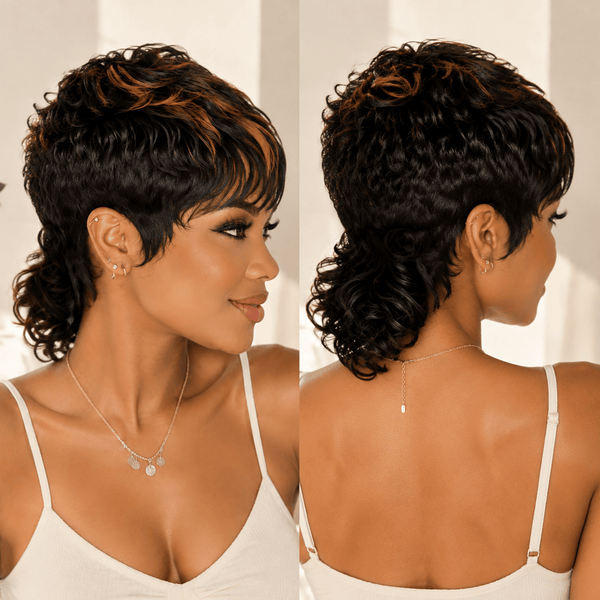 BeQueen Wig PIXIE WIGS Bequeen Pretty Two Colors Machine Made Mullet Wig