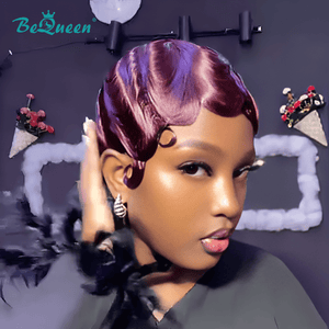 BeQueen Wig FULL LACE WIG Bequeen Purple Pixie Cut Water Wave Full Lace Wig