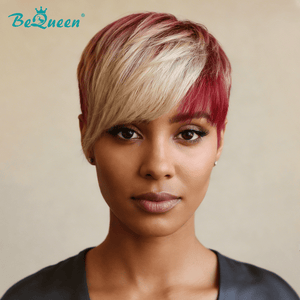 BeQueen Wig PIXIE WIGS Bequeen Red Mixed Blonde Side Natrual Style Glueless Pixie Wig