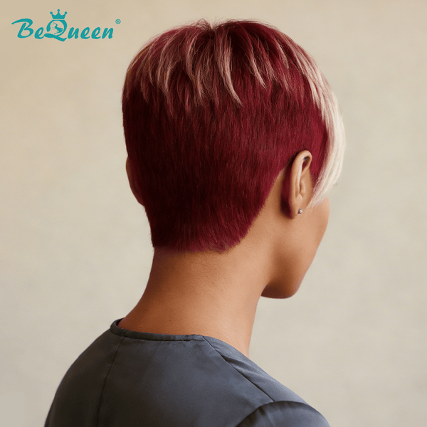 BeQueen Wig PIXIE WIGS Bequeen Red Mixed Blonde Side Natrual Style Glueless Pixie Wig