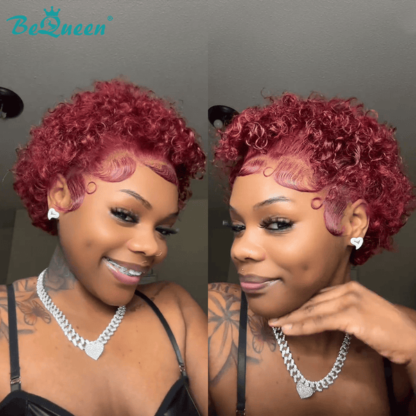 BeQueen Wig PIXIE WIGS Bequeen Red  Short Curly Frontal Lace Pixie Wig