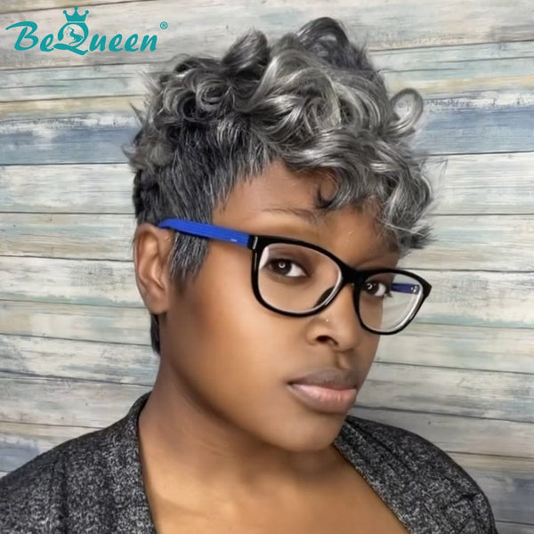 BeQueen Wig Luxurious Customized Wigs Bequeen Salt And Pepper 100% Human Hair Curly Wig