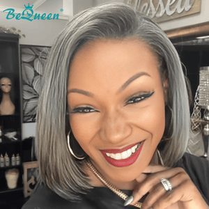 BeQueen Wig Bequeen Salt And Pepper Bob Lace Wig