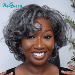 BeQueen Wig Luxurious Customized Wigs Bequeen Salt and pepper Fashion Bob Lace Wig