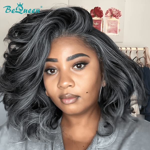 BeQueen Wig Luxurious Customized Wigs Bequeen Salt and pepper Fashion Bob Wig