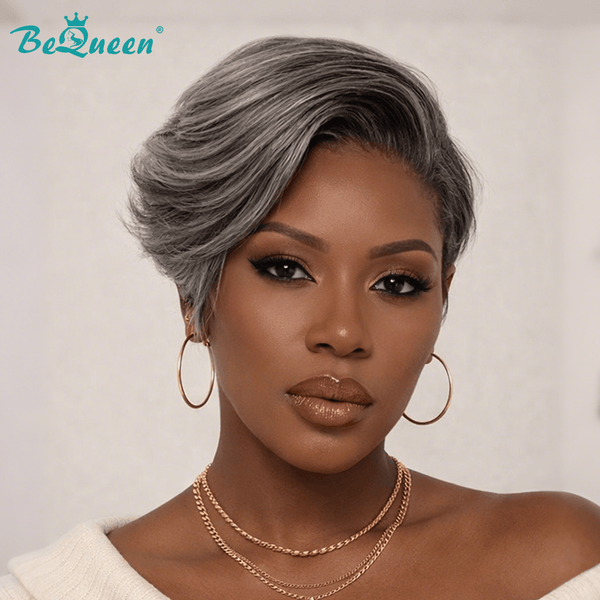 BeQueen Wig PIXIE WIGS Bequeen Salt And Pepper Fashion Pixie Cut Lace Wig