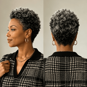 BeQueen Wig Luxurious Customized Wigs Bequeen Salt And Pepper Kinky Curly Style 100% Human Hair Wig