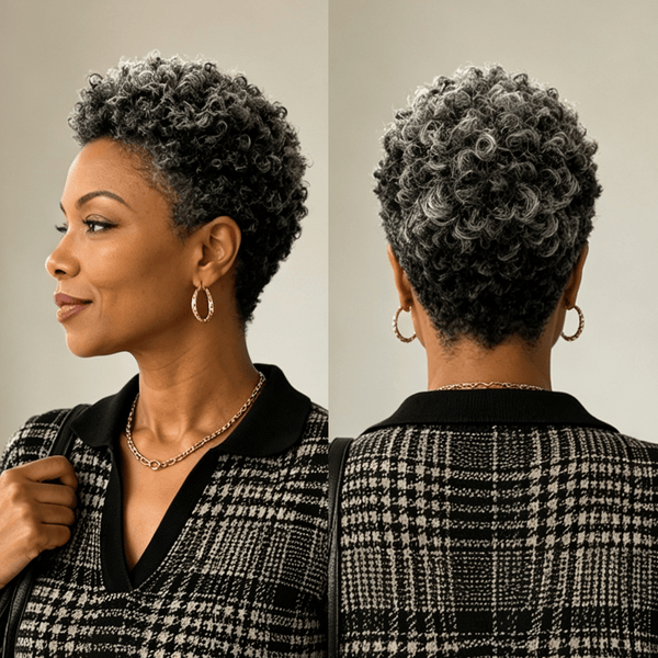 BeQueen Wig Luxurious Customized Wigs Bequeen Salt And Pepper Kinky Curly Style 100% Human Hair Wig