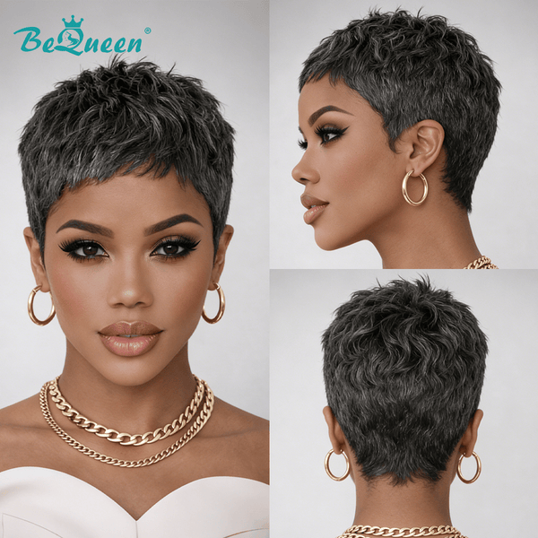 BeQueen Wig Luxurious Customized Wigs Bequeen Salt And Pepper Pixie Wig