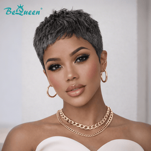 BeQueen Wig Luxurious Customized Wigs Bequeen Salt And Pepper Pixie Wig