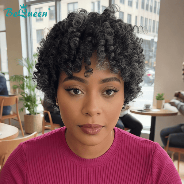 BeQueen Wig Luxurious Customized Wigs Bequeen Salt And Pepper Short curly Wig