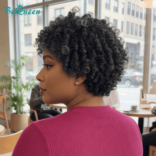 BeQueen Wig Luxurious Customized Wigs Bequeen Salt And Pepper Short curly Wig