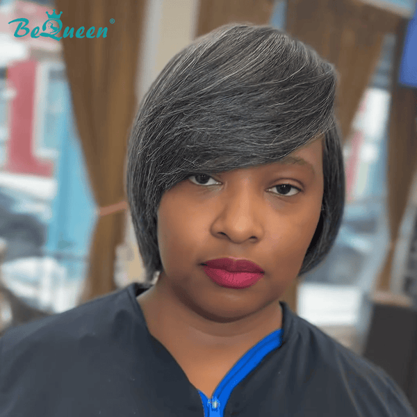 BeQueen Wig Bequeen Salt And Pepper Straight Frontal Lace Bob Wig