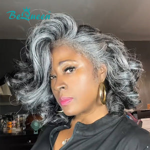 BeQueen Wig Luxurious Customized Wigs Bequeen Salt and pepper Style Bob Wig