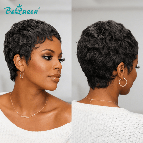 BeQueen Wig Luxurious Customized Wigs Bequeen Salt n Pepper Wavy Pixie Wig