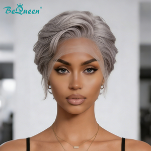 BeQueen Wig Luxurious Customized Wigs Bequeen Salt&Pepper Natural Wave Short Cut Frontal Lace Wig