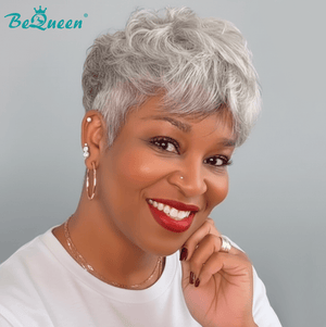 BeQueen Wig Luxurious Customized Wigs Bequeen Salt&Pepper Natural Wave Short Cut Pixie Wig
