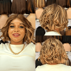 BeQueen Wig Curl Bequeen Sexy Short Wavy Lace Bob Wig