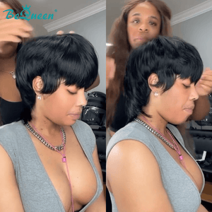 BeQueen Wig Mullet Wig Bequeen Short 1B Black Mullet Glueless Wig