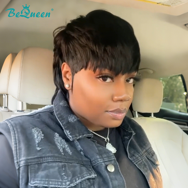 BeQueen Wig Mullet Wig Bequeen Short 1B Mullet Glueless Wig With Bangs
