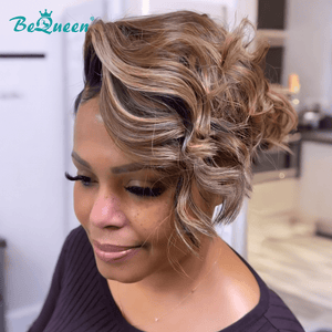 BeQueen Wig PIXIE WIGS Bequeen Short Caramel Blonde Side Part Wave Pixie Wig