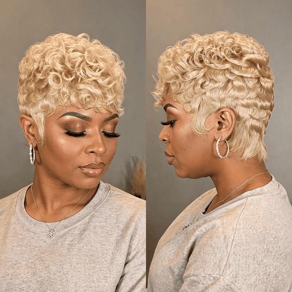 BeQueen Wig PIXIE WIGS Full Lace / Blonde Bequeen Short Cut Finger Wave Pixie Wig