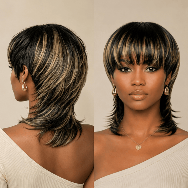 BeQueen Wig Mullet Wig Bequeen Short Mixed Blonde Glueless With Bangs Mullet Full Cap Wig